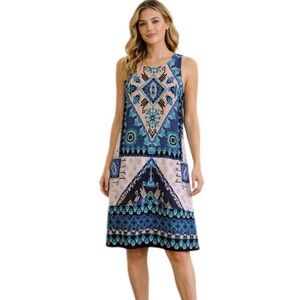 Beige by eci Sheath Dress Sleeveless Knee Length Multi Color Lined Size Large